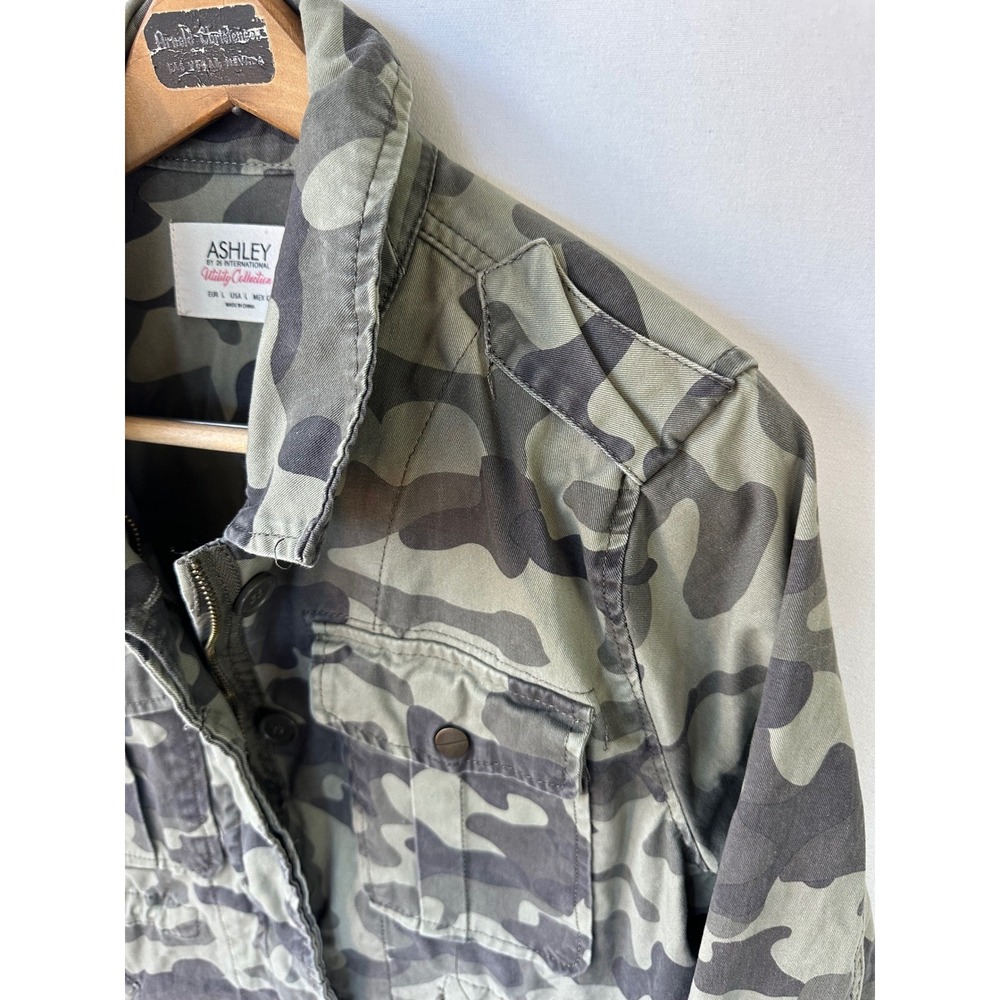 Ashley Utility Camo Jacket Military Epaulette Womens Large Green Excellent - Picture 5 of 5